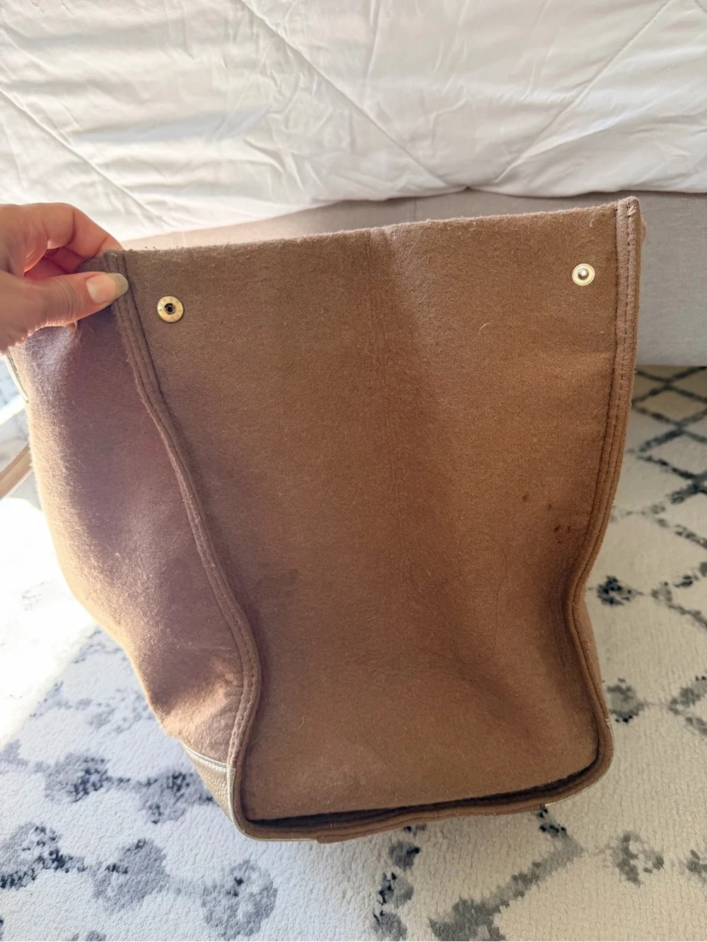 TORY BURCH Ella Brown Wool & Gold Canvas Tote Bag